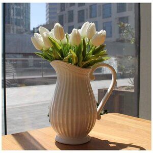 Artificial Creamy White Tulip Stems Bouquet 20 Stems 14 inch Realistic Look Fake